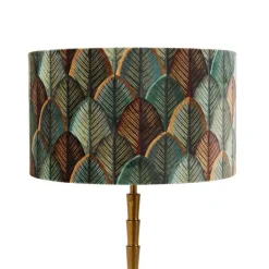 QAZQA Tischlampen|Wohnzimmerlampen*Tischleuchte Bronze mit Samtlampenschirm Blattdesign und goldener Innenseite - Pisos