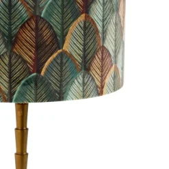 QAZQA Tischlampen|Wohnzimmerlampen*Tischleuchte Bronze mit Samtlampenschirm Blattdesign und goldener Innenseite - Pisos