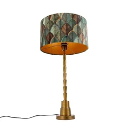 QAZQA Tischlampen|Wohnzimmerlampen*Tischleuchte Bronze mit Samtlampenschirm Blattdesign und goldener Innenseite - Pisos