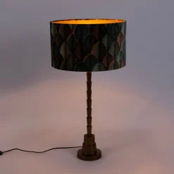 QAZQA Tischlampen|Wohnzimmerlampen*Tischleuchte Bronze mit Samtlampenschirm Blattdesign und goldener Innenseite - Pisos