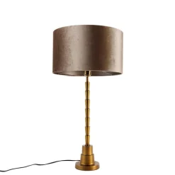 QAZQA Tischlampen|Wohnzimmerlampen*Tischleuchte Bronze mit Samtschirm Taupe 35cm - Pisos
