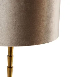 QAZQA Tischlampen|Wohnzimmerlampen*Tischleuchte Bronze mit Samtschirm Taupe 35cm - Pisos