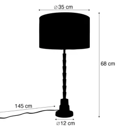 QAZQA Tischlampen|Wohnzimmerlampen*Tischleuchte Bronze mit Samtschirm Taupe 35cm - Pisos