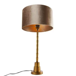 QAZQA Tischlampen|Wohnzimmerlampen*Tischleuchte Bronze mit Samtschirm Taupe 35cm - Pisos