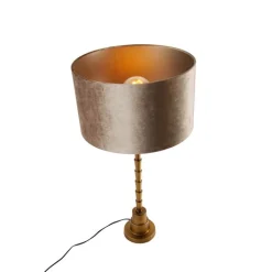 QAZQA Tischlampen|Wohnzimmerlampen*Tischleuchte Bronze mit Samtschirm Taupe 35cm - Pisos