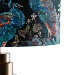 QAZQA Schlafzimmerlampen|Küchenlampen*Tischleuchte Bronze Samtlampenschirm Pfauen grün mit Gold 50 cm - Bruut
