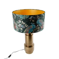 QAZQA Schlafzimmerlampen|Küchenlampen*Tischleuchte Bronze Samtlampenschirm Pfauen grün mit Gold 50 cm - Bruut