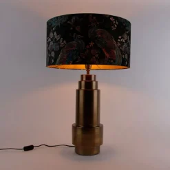 QAZQA Schlafzimmerlampen|Küchenlampen*Tischleuchte Bronze Samtlampenschirm Pfauen grün mit Gold 50 cm - Bruut