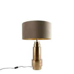QAZQA Tischlampen|Wohnzimmerlampen*Tischleuchte Bronze Samtlampenschirm Taupe mit Gold 50 cm - Bruut