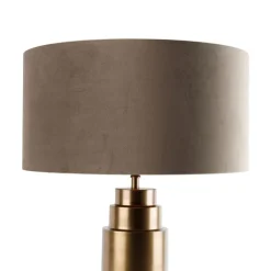 QAZQA Tischlampen|Wohnzimmerlampen*Tischleuchte Bronze Samtlampenschirm Taupe mit Gold 50 cm - Bruut