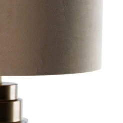 QAZQA Tischlampen|Wohnzimmerlampen*Tischleuchte Bronze Samtlampenschirm Taupe mit Gold 50 cm - Bruut