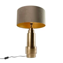 QAZQA Tischlampen|Wohnzimmerlampen*Tischleuchte Bronze Samtlampenschirm Taupe mit Gold 50 cm - Bruut