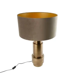 QAZQA Tischlampen|Wohnzimmerlampen*Tischleuchte Bronze Samtlampenschirm Taupe mit Gold 50 cm - Bruut