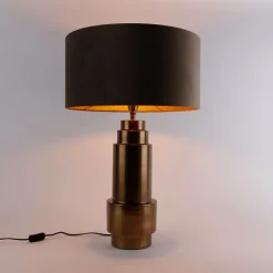 QAZQA Tischlampen|Wohnzimmerlampen*Tischleuchte Bronze Samtlampenschirm Taupe mit Gold 50 cm - Bruut