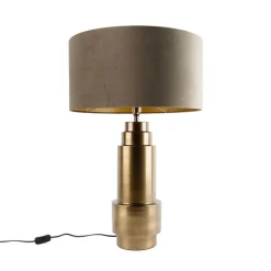 QAZQA Tischlampen|Wohnzimmerlampen*Tischleuchte Bronze Samtlampenschirm Taupe mit Gold 50 cm - Bruut