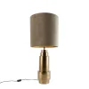 QAZQA Tischlampen|Wohnzimmerlampen*Tischleuchte Bronze Samtlampenschirm Taupe mit Gold 40 cm - Bruut