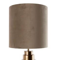 QAZQA Tischlampen|Wohnzimmerlampen*Tischleuchte Bronze Samtlampenschirm Taupe mit Gold 40 cm - Bruut