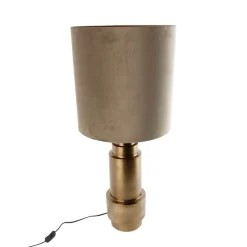 QAZQA Tischlampen|Wohnzimmerlampen*Tischleuchte Bronze Samtlampenschirm Taupe mit Gold 40 cm - Bruut