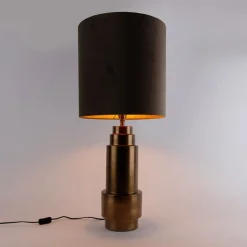 QAZQA Tischlampen|Wohnzimmerlampen*Tischleuchte Bronze Samtlampenschirm Taupe mit Gold 40 cm - Bruut