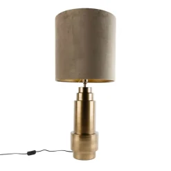 QAZQA Tischlampen|Wohnzimmerlampen*Tischleuchte Bronze Samtlampenschirm Taupe mit Gold 40 cm - Bruut