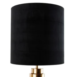 QAZQA Tischlampen|Wohnzimmerlampen*Tischleuchte Bronze Samtlampenschirm Schwarz mit Gold 40 cm - Bruut