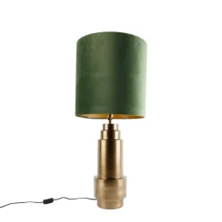 QAZQA Tischlampen|Wohnzimmerlampen*Tischleuchte Bronze Samt-Schirm Grün mit Gold 40 cm - Bruut