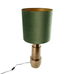 QAZQA Tischlampen|Wohnzimmerlampen*Tischleuchte Bronze Samt-Schirm Grün mit Gold 40 cm - Bruut