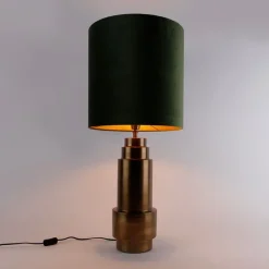 QAZQA Tischlampen|Wohnzimmerlampen*Tischleuchte Bronze Samt-Schirm Grün mit Gold 40 cm - Bruut