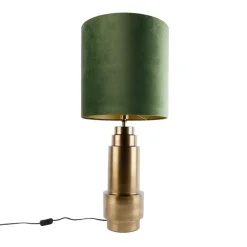 QAZQA Tischlampen|Wohnzimmerlampen*Tischleuchte Bronze Samt-Schirm Grün mit Gold 40 cm - Bruut