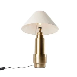 QAZQA Tischlampen|Wohnzimmerlampen*Tischleuchte Bronze Stoffschirm Beige 55 cm - Bruut