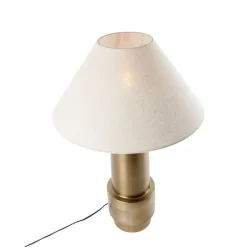 QAZQA Tischlampen|Wohnzimmerlampen*Tischleuchte Bronze Stoffschirm Beige 55 cm - Bruut