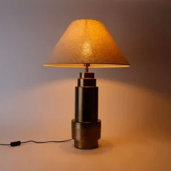 QAZQA Tischlampen|Wohnzimmerlampen*Tischleuchte Bronze Stoffschirm Beige 55 cm - Bruut