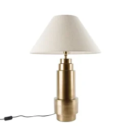 QAZQA Tischlampen|Wohnzimmerlampen*Tischleuchte Bronze Stoffschirm Beige 55 cm - Bruut