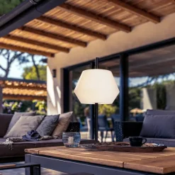 QAZQA Gartenbeleuchtung|Tischlampe Außen*Tischleuchte für den Außenbereich schwarz mit weißem Schirm IP44 - Robbert