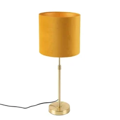 QAZQA Tischlampen|Esszimmerlampen*Tischleuchte gold / messing mit veloursschirm gelb 25 cm - Parte