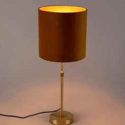 QAZQA Tischlampen|Esszimmerlampen*Tischleuchte gold / messing mit veloursschirm gelb 25 cm - Parte