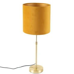 QAZQA Tischlampen|Esszimmerlampen*Tischleuchte gold / messing mit veloursschirm gelb 25 cm - Parte