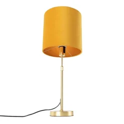 QAZQA Tischlampen|Esszimmerlampen*Tischleuchte gold / messing mit veloursschirm gelb 25 cm - Parte