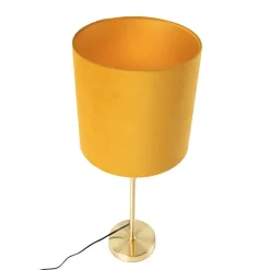 QAZQA Tischlampen|Esszimmerlampen*Tischleuchte gold / messing mit veloursschirm gelb 25 cm - Parte
