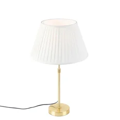 QAZQA Tischlampen|Wohnzimmerlampen*Tischleuchte gold / messing mit plissiertem Schirm creme 35 cm - Parte