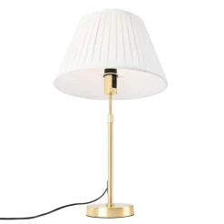 QAZQA Tischlampen|Wohnzimmerlampen*Tischleuchte gold / messing mit plissiertem Schirm creme 35 cm - Parte