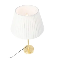 QAZQA Tischlampen|Wohnzimmerlampen*Tischleuchte gold / messing mit plissiertem Schirm creme 35 cm - Parte