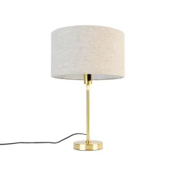 QAZQA Tischlampen|Wohnzimmerlampen*Tischleuchte gold verstellbar mit Schirm hellgrau 35 cm - Parte