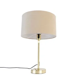 QAZQA Tischlampen|Wohnzimmerlampen*Tischleuchte gold verstellbar mit Schirm hellbraun 35 cm - Parte