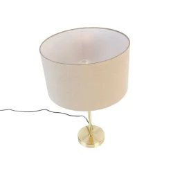 QAZQA Tischlampen|Wohnzimmerlampen*Tischleuchte gold verstellbar mit Schirm hellbraun 35 cm - Parte