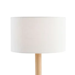 QAZQA Tischlampen|Wohnzimmerlampen*Tischleuchte Holz mit ovalem Leinenschirm weiß 25cm - Mels