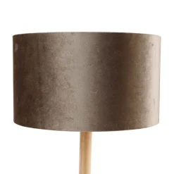 QAZQA Tischlampen|Wohnzimmerlampen*Tischleuchte Holz mit Samtschirm Taupe 35cm - Mels