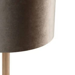 QAZQA Tischlampen|Wohnzimmerlampen*Tischleuchte Holz mit Samtschirm Taupe 35cm - Mels