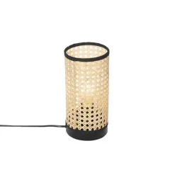 QAZQA Tischlampen|Esszimmerlampen*Tischleuchte Landhausstil Rattan mit Schwarz - Kata