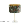 QAZQA Tischlampen|Wohnzimmerlampen*Tischleuchte Messing mit Samtlampenschirm Blattdesign und goldener Innenseite - Kaso